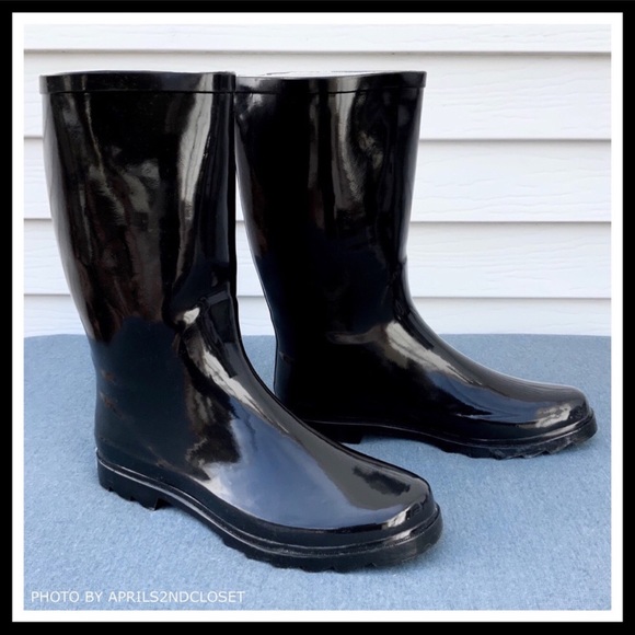 BLACK TALL GLOSSY RAIN BOOTS A2C - Picture 4 of 8